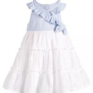 Bonnie Baby Wrap & Ruffle Dot/Eyelet Dress White/Blue Baby Girls 18 months
